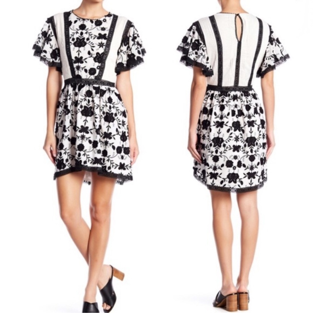 Joie Embroidered Gaetana Flutter Sleeve Dress
